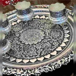 سرویس چایخوری مینیاتوری قلمزنی برجسته آبکاری نقره