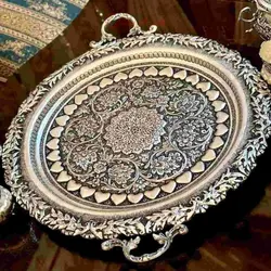 سرویس چایخوری مینیاتوری قلمزنی برجسته آبکاری نقره