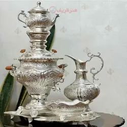 سرویس سماور زغالی 5 لیتری اعلاء دست ساز روکش نقره