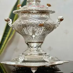 سرویس سماور زغالی 5 لیتری اعلاء دست ساز روکش نقره