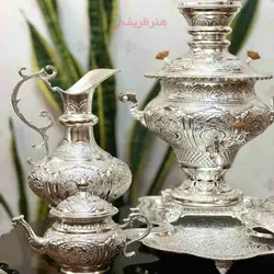 سرویس سماور زغالی 5 لیتری اعلاء دست ساز روکش نقره