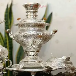 سرویس سماور زغالی 5 لیتری اعلاء دست ساز روکش نقره