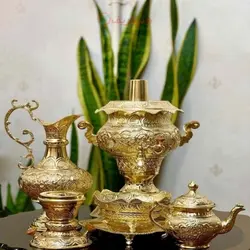 سرویس سماور برنجی 3.5 لیتری طلایی جدید