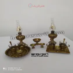 چراغ گردسوز و چایخوری برنجی