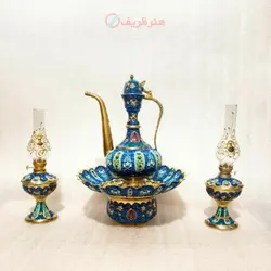 آفتابه لگن و چراغ میناکاری برنجی دکوری