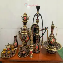 سرویس سماور، آفتابه لگن، قلیان و چایخوری برنجی میناکاری