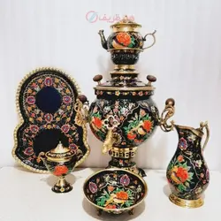 سرویس سماور، آفتابه لگن، قلیان و چایخوری برنجی میناکاری