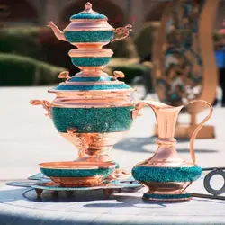 ست کامل سماور مسی فیروزه کوبی دکوری