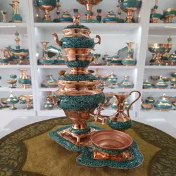 سرویس سماور مسی باکیفیت فیروزه کوبی اصل نیشابور