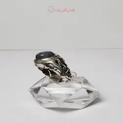 انگشتر باباقوری دو چشم میزان با رکاب نقره دست ساز شبکه ای