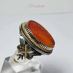 انگشتر مردانه عقیق یمنی با رکاب طلا و نقره دست ساز