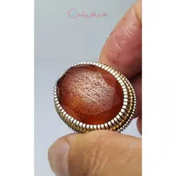 انگشتر دست ساز مردانه عقیق پرتقالی تراش الماس طلاو نقره