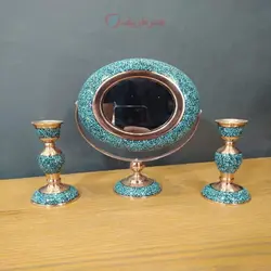 آینه شمعدان فیروزه کوبی مسی گهواره ای دست ساز
