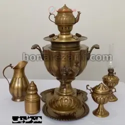 سرویس سماور زغالی برنجی 6 لیتری 12 ضلعی صادراتی و فوق سنگین