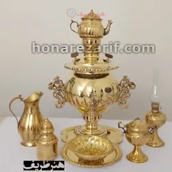 سرویس سماور زغالی برنجی 6 لیتری مدل شاهی دسته ماهی سنگین وزن