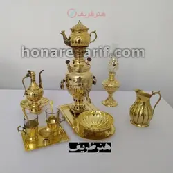 سرویس سماور برنجی زغالی مدل نظر 1.5 لیتری دسته گوشواره ای