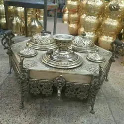 منقل سماوری زغالی برنجی شش ضلعی طرح جدید