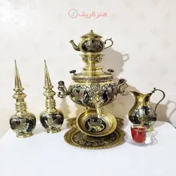 سماور زغالی برنجی سفارشی 6 لیتری توپی دسته توری طرح هخامنش