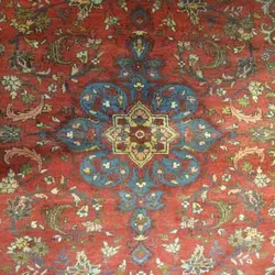 فرش دستباف مهربان همدان طرح لچک و ترنج سایز قاليچه رنگ زمینه لاكي رنگ حاشیه سرمه اي کد ۳۹۰۸۶
