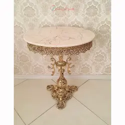 میز تلفن سه رخ شاخکی بیضی قطر 40 در 55 آبکاری برنز با کیفیت درجه 1