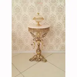 میز تلفن سه رخ شاخکی تاج دار قطر 40 جنس آلیاژ آلومنیوم آبکاری برنز رنگ ثابت