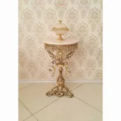 میز تلفن سه رخ شاخکی تاج دار قطر 40 جنس آلیاژ آلومنیوم آبکاری برنز رنگ ثابت