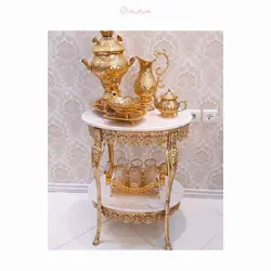 میز بیضی دوطبقه قطر 55 در 40 جنس آلیاژ آلومنیوم آبکاری برنز