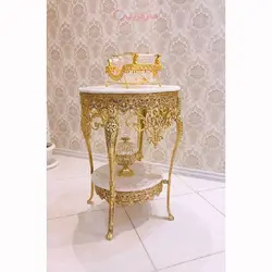 میز خاطره عرض 50 چهار تاج  جنس آلیاژ آلومنیوم آبکاری برنز رنگ ثابت