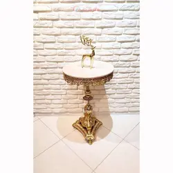میز خاطره پایه دوبل  قطر 50 جنس آلیاژ آلومنیوم آبکاری برنز رنگ ثابت