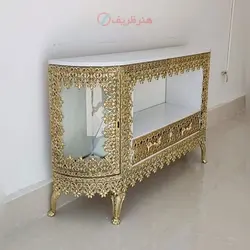 میز تلویزیون بوفه ای طول 140 جنس آلیاژ آلومنیوم آبکاری برنز رنگ ثابت