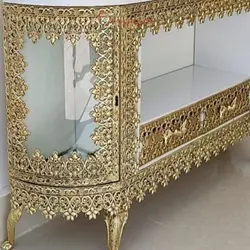میز تلویزیون بوفه ای طول 140 جنس آلیاژ آلومنیوم آبکاری برنز رنگ ثابت