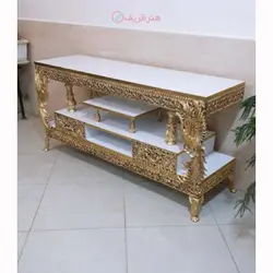 میز تلویزیون طرح طاووس طول 140 جنس آلیاژ آلومنیوم آبکاری برنز