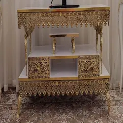میز تلویزیون طرح ملائکه طول 140 جنس آلیاژ آلومنیوم آبکاری برنز