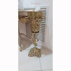 سطل زباله و جادستمال مسیح، پایه برگی، جنس آلیاژ آلومنیوم آبکاری برنز