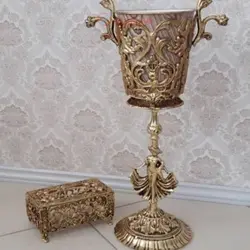 سطل زباله و جادستمال طرح بانو جنس آلیاژ آلومنیوم آبکاری برنز