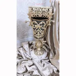 سطل زباله و جادستمال طرح گلدونی، جنس آلیاژ آلومنیوم آبکاری برنز با ماندگاری رنگ بالا