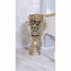 سطل زباله و جادستمال طرح گلدونی، جنس آلیاژ آلومنیوم آبکاری برنز با ماندگاری رنگ بالا