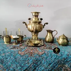 ست کامل سرویس سماور زغالی ده تکه برنجی 1 لیتری با کیفیت اعلاء