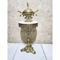 میز تلفن پایه سه رخ تاجدار جنس آلیاژ آلومینیوم درجه 1 آبکاری برنج با رنگ ثابت، محصول اصفهان