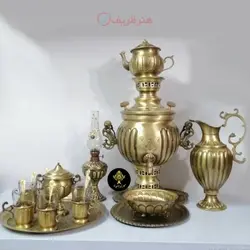 سماور ذغالی سرویس سفارشی 5 تکه نانو دسته ماهی مدل عدسی