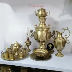 سماور ذغالی سرویس سفارشی 5 تکه نانو دسته ماهی مدل عدسی