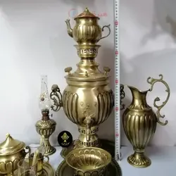 سماور ذغالی سرویس سفارشی 5 تکه نانو دسته ماهی مدل عدسی