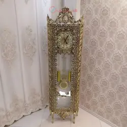 ساعت ایستاده ویترینی جنس آلیاژ آلومنیوم آبکاری برنز تولید اصفهان با کارت گارانتی