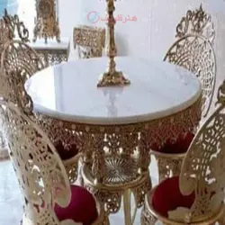 ناهارخوری 4 نفره، صفحه سنگ، جنس آلیاژ آلومنیوم آبکاری برنز با ضمانت و کارت گارانتی
