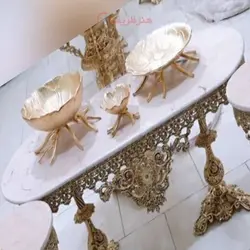 جلو مبلی دوتاج  3 تیکه صفحه سنگ جنس آلیاژ آلومنیوم آبکاری برنز با کارت گارانتی