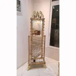 آینه قدی متحرک طرح طاووس جنس آلیاژ آلومنیوم آبکاری برنز رنگ ثابت