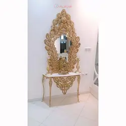 آینه کنسول محرابی جنس آلیاژ آلومنیوم آبکاری برنز تولید اصفهان با رنگ ثابت