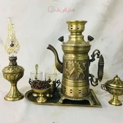 کتری شکاری برنجی، بسیار با دوام و زیبا، قلم دست استاد با ورق ضخیم و با کیفیت
