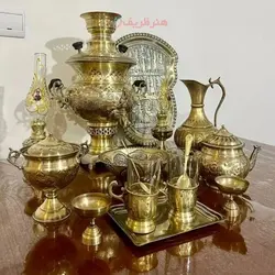 سماور ذغالی 4 لیتری، برنج اصل با ضمانت، ست 15 تکه دوبل هواکش قلم، ضخیم و قابل استفاده