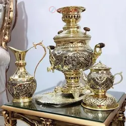 سماور برنجی 6 لیتری با سرویس 5 تکه بسیار با کیفیت، ورق ضخیم و قابل استفاده